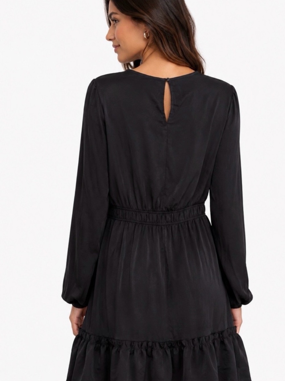 Black Long-Sleeve Ruffle Hem Dress
